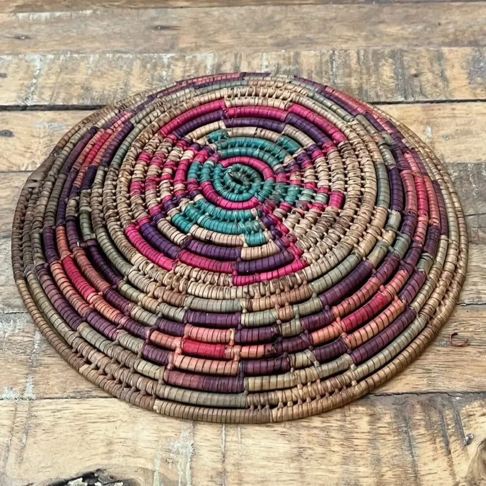 Vintage Colorful Hand Woven Coil Basket Wall Decor 9